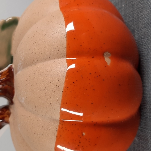 Ceramic Pumpkin Figure Tabletop Decor Fall Harvest Half Glazed Orange Na… - Picture 7 of 7